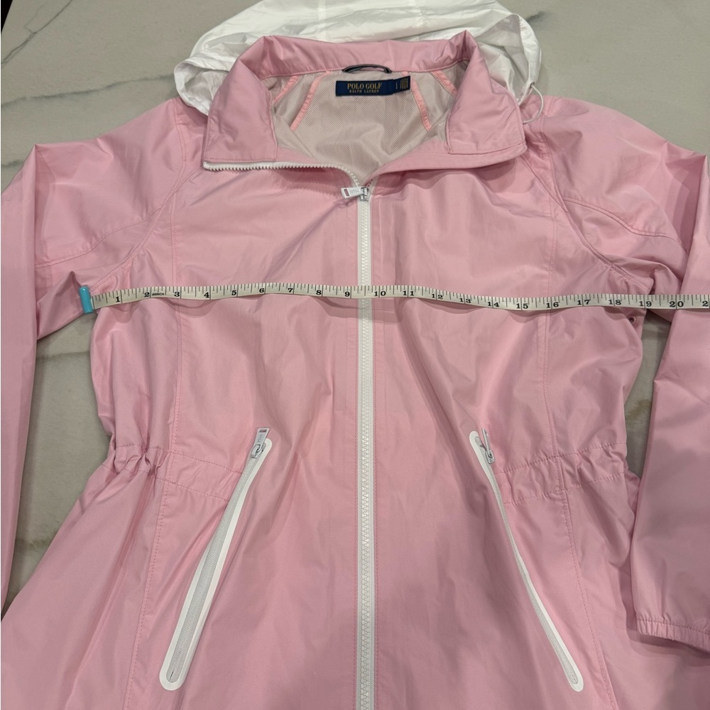 Ralph Lauren Polo Golf Jacket Size Large Pink Windbreaker Hooded Full Zip - Picture 7 of 13